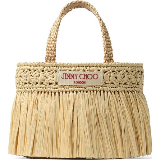 Jimmy Choo borsa da spiaggia in rafia con dettagli con frange - toni neutri
