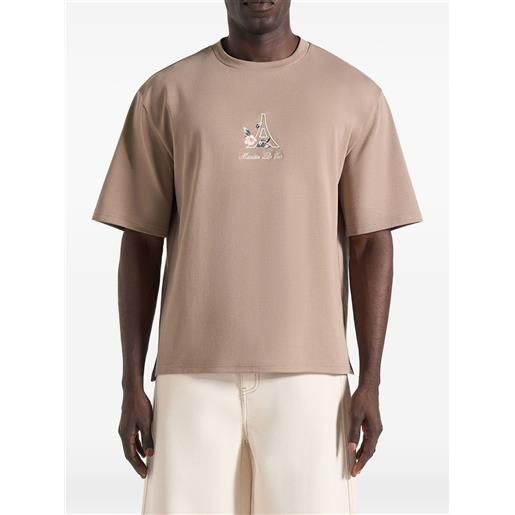 Manière De Voir t-shirt ts008 in cotone taupe a fiori eiffel - toni neutri