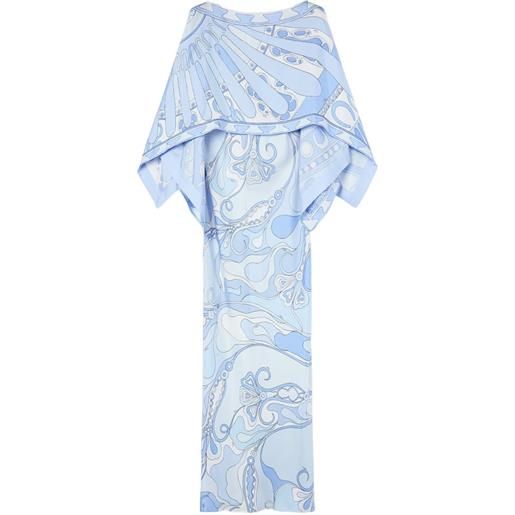 PUCCI abito in seta a mantella con stampe orchidee e soleil - blu