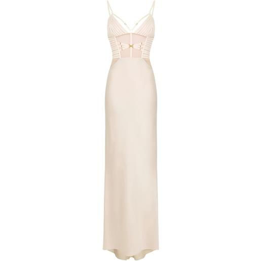 Elisabetta Franchi abito lungo con inserti in tulle - toni neutri