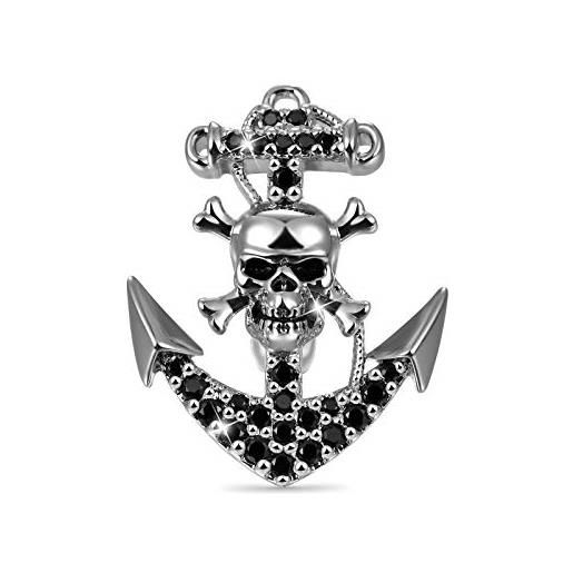 Bijoux Blu Bracciale Charm Teschio In Argento 925, Perla Rotonda, Foro 4.5 Mm, Regalo Halloween