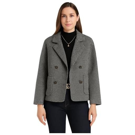 Lazutom cappotto corto da donna in lana pied de poule doppiopetto giacca corta con tasche cappotto invernale da pisello, nero , s