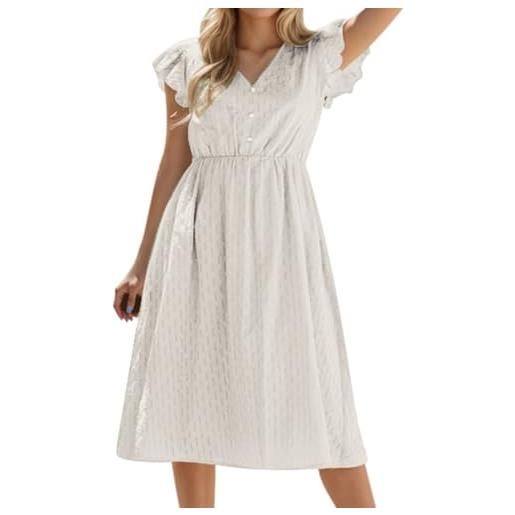 RYTEJFES vestiti estivi donna abiti estivi donna abiti curvy vestito arancione eleganti di cotone a fiori vestitino estivo vestitini in pizzo sangallo boho chic elegante maniche corte scollato bianco 3xl