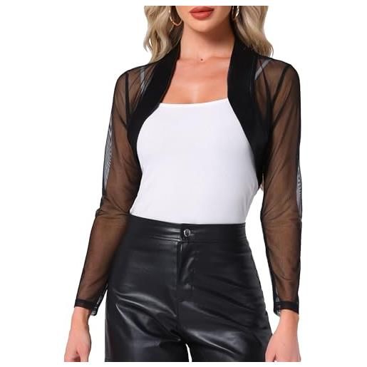 Allegra K bolero donna coprispalle formale in raso e rete aperto sul davanti manica lunga per abiti da sera nero s