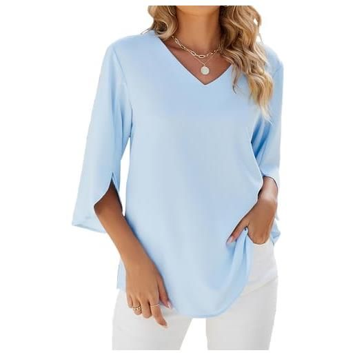 Camicetta WOWENY Donna Scollo A V Maniche Lunghe Arrotolabili - Tunica Con Coulisse, Taglio Slim, Pizzo E Anello Metallico