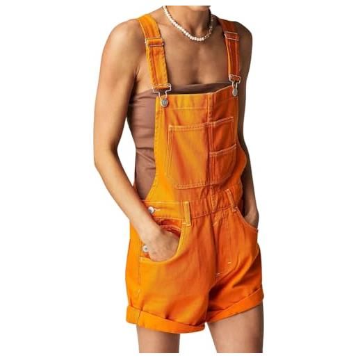 Odizli salopette donna corta estate cotone jeans tuta jeans salopette, colore: arancione. , s