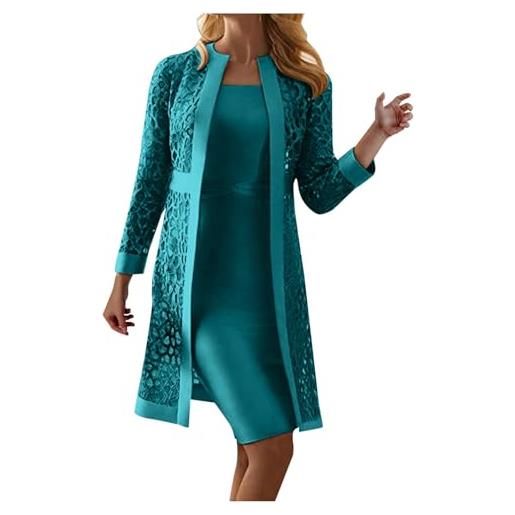 Generisch abiti da sera donna abito con giacca 2 pezzi abiti da sposa donna elegante per ospite di matrimonio lungo due pezzi vestito festivo abiti e cappotto manica lunga cut out matrimonio, blu, xxl
