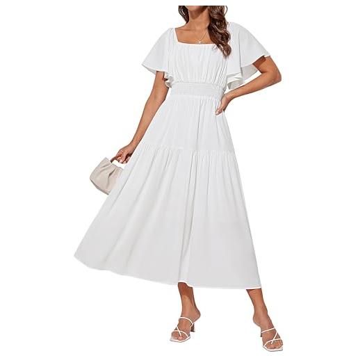 GRACE KARIN vestito donna lungo elegante con maniche corte e gonna a balze chiffon abito estivo da festa bianco xl