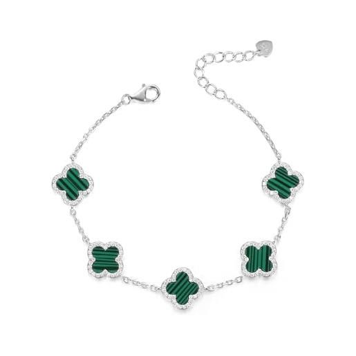 Purelei® Cuore - Elegante braccialetto con ciondolo a forma di quadrifoglio in zirconia cubica, Eine Grösse, Acciaio inossidabile, Agata