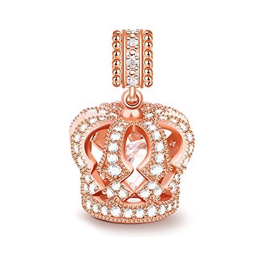 GNOCE charm ciondolo a forma di corona in agento s925 sei la regina charm bead placcato oro rosa per bracciali e collana regalo di natale per famiglia moglie figlia amico