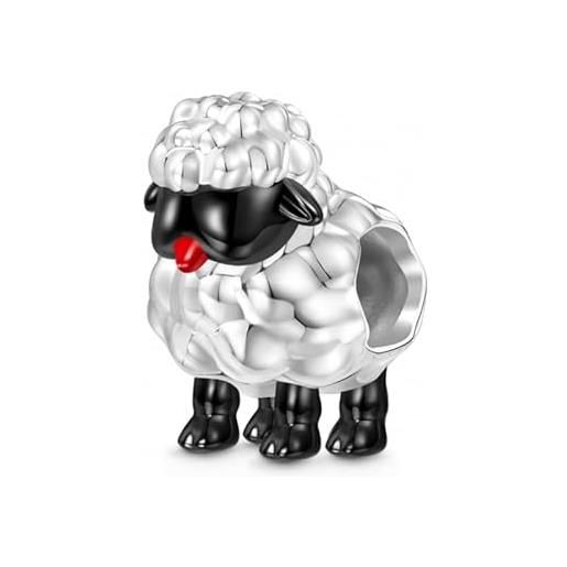 GNOCE charm di pecora con faccia nera carina per donne, charm in argento sterling 925 per braccialetto/collana per lei ragazze adatto per braccialetto, regalo di gioielleria per san valentino