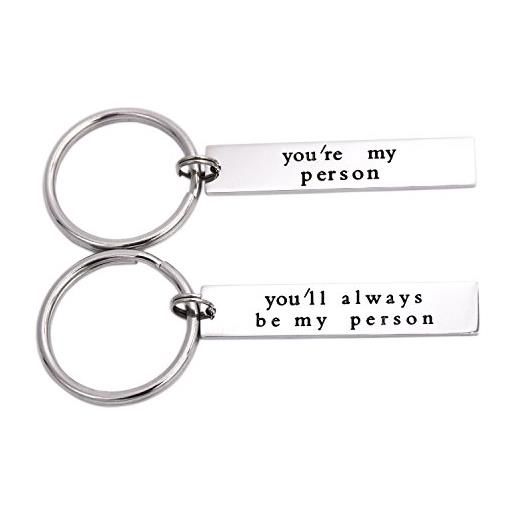 LParkin - set portachiavi per migliore amico/amica/partner "you're my person you'll always be my person ", rettangolare, in acciaio inox keychain-set