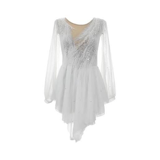 Kmarouse abito da pattinaggio artistico for ragazza, tuta da ballo fatta a mano a maniche lunghe for donna, abito da allenamento for pattinaggio su ghiaccio(xxl)