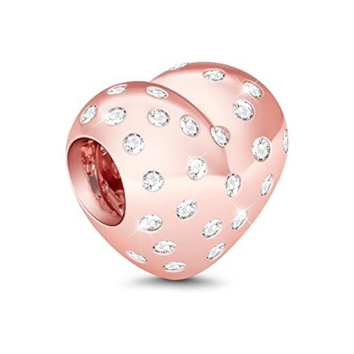 GNOCE charm a forma di cuore placcato oro rosa in agento s925 sei la unica charm bead per bracciali e collana regalo per moglie donne