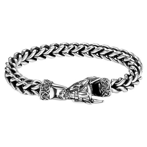 COOLSTEELANDBEYOND Acciaio Teste di Lupo Polsino Bracciale per Uomo