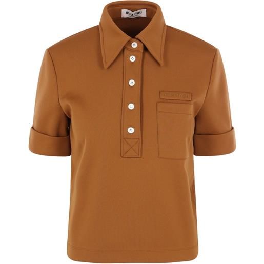Miu Miu polo con applicazione logo - marrone