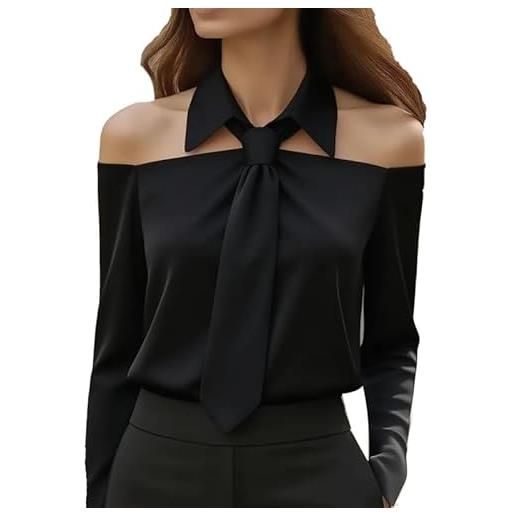 Allegra K Camicetta da donna in velluto con scollo a V per costume di Halloween a maniche lunghe, Beige, L