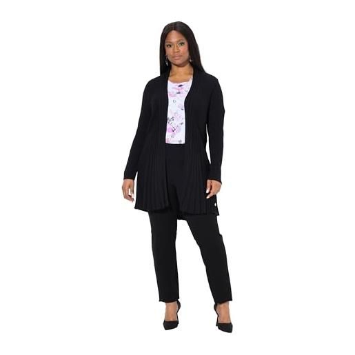 Ulla Popken cardigan dal taglio svasato con plissettatura, collo a scialle e maniche lunghe nero 50+ 837597100-50+