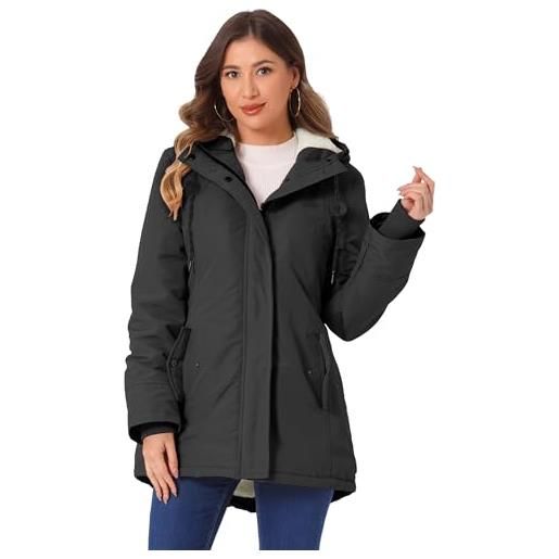 Allegra K donna parka con tasche in vita e cappuccio in pelliccia sintetica nero xs
