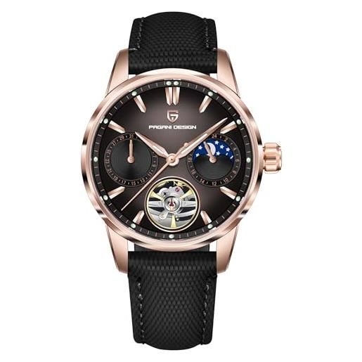 Orologio Uomo Automatico LOBINNI - Meccanico Con Fasi Lunari E Riserva Di Carica, Pelle