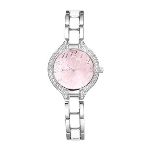 OIDEA Orologio da donna con diamanti imitazione: orologi al quarzo analogico rotondo piccolo per signora cinturino in lega sottile rimovibile - per il tempo libero affari regali, argento, Bracciale