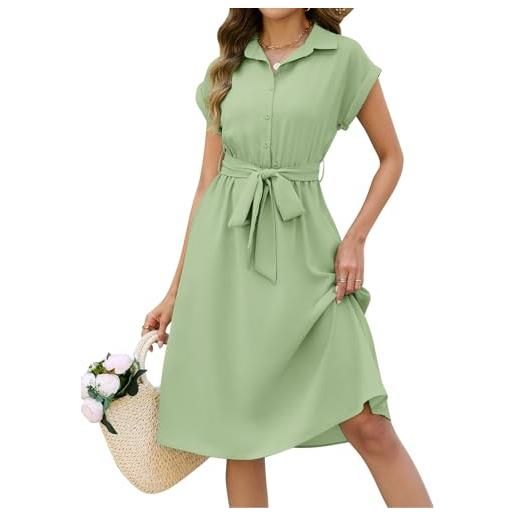 CMTOP vestito donna estivo manica corta scollo a v vestiti vita alta midi lunghi vestiti elegante a line abiti casuale abito spiaggia con tasche (blu navy, m)
