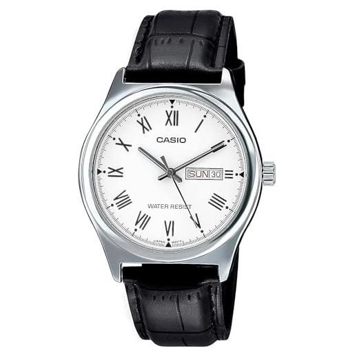 Casio Orologio da polso da uomo al quarzo classico cinturino in pelle nero cassa in ottone display analogico nero - MTP-V006L-1B2