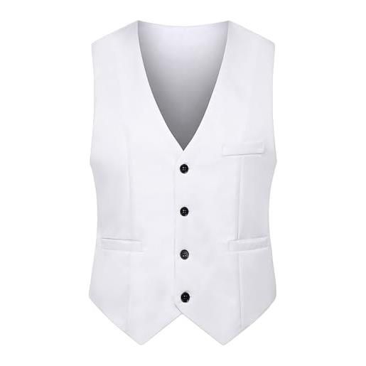 OMZIN gilet da uomo retrò in raso tinta unita con scollo a v slim fit button down tuxedo gilet formale da lavoro bianco s