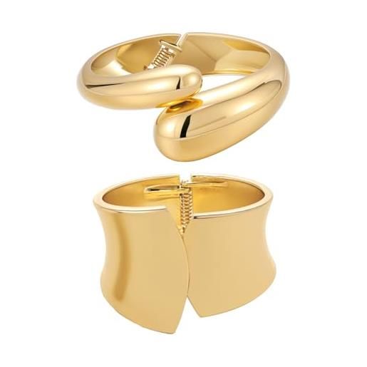 Set di 2 bracciali rigidi rotondi in oro, di ottima qualità