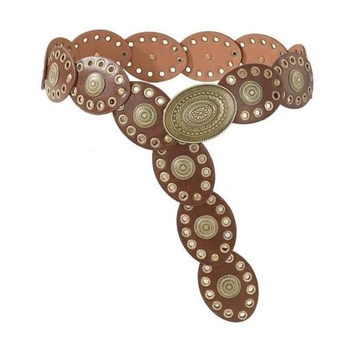 Cinture a disco ovali da donna, cintura a disco concho Boho a vita larga in pelle PU, accessorio in vita occidentale per vestito, cinture alla moda, Marrone, Taglia unica