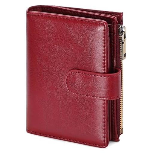 Prometheism Custodia a portafoglio da donna in pelle sottile minimalista con tasca frontale e porta carte con finestra identificativa e portachiavi (rosso vino), Vino rosso, Small, Semplice