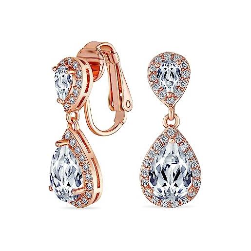 Orecchini A Goccia Pendenti Con Zirconi Cubici AAA, Clip-on, Placcati Oro/rodio, Vari Colori, Eleganti E Ipoallergenici