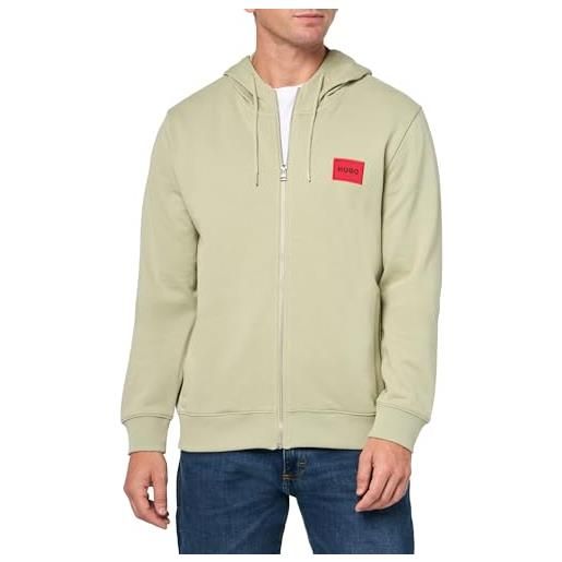 Hugo regular fit square logo jersey hooded zip up sweatshirt felpa con cappuccio, tè verde, medium uomo