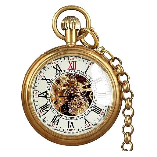 Orologio Da Tasca Vintage P2079C – Meccanico Carica Manuale, Quadrante Aperto Inciso, Fondello Trasparente