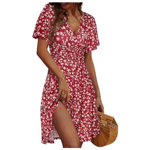 CheChury vestito casual estivo donna maniche corte abito estivo fiori manica corta vestito da spiaggia scollo a v vestiti bohémien retrò estivi elegante abito corto stampa floreale mare beach dress