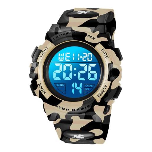 A ALPS orologio per bambini da 3 a 12 anni, digitale, sportivo, multifunzione, con cronografo led, impermeabile fino a 50 m, sveglia, calendario, orologio analogico per bambini con cinturino in silicone, 