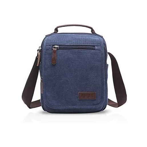 Eshow Borsa A Tracolla Uomo In Tela - Messenger Bag Per Lavoro, Università, Viaggio - Zip E Risvolto