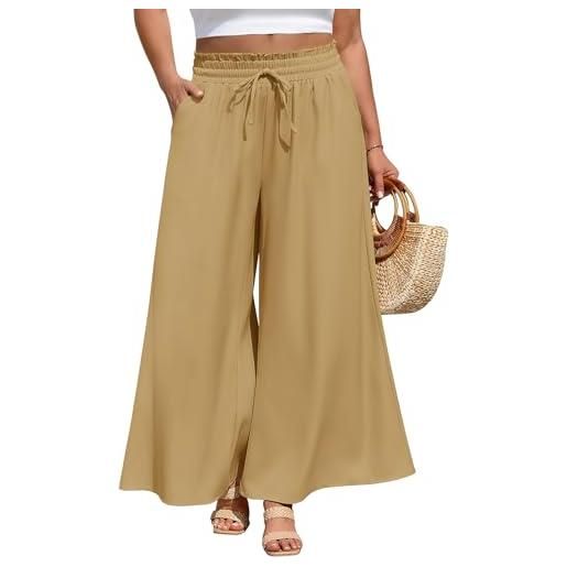 PASUDA pantaloni donna estivi taglie forti leggeri eleganti elastico vita alta comodi larghi casual gamba larga palazzo pantalone tinta unita spiaggia con tasche(nero, xxl)