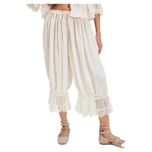 Generic donne y2k pizzo trim lungo bloomers vittoriano pizzo volant lanterna vintage pantaloni capri pigiama bottoms, bianco, m