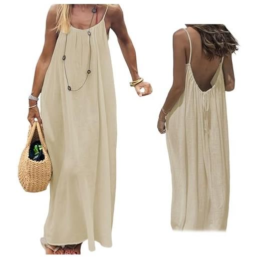 Bpoeee backless sleeveless house dress for women - long tie-front lounge. Dress, loose fit open back cami dresses for vacation (a, xl)