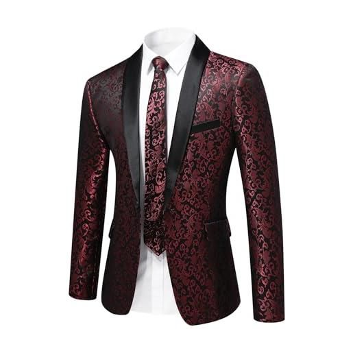 YFFUSHI blazer da uomo jacquard paisley giacca da abito 1 bottone giacche da smoking per matrimoni, rosso, l