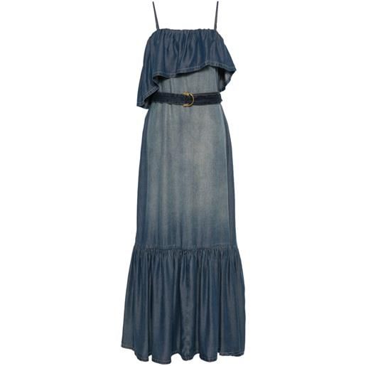 PINKO abito lungo denim con ruches - blu