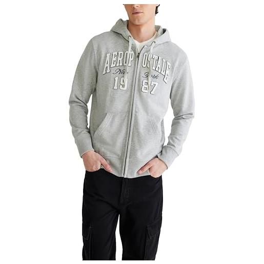 Aeropostale aero logo full zip hoodie-arch felpa con cappuccio, grigio erica chiaro, m uomo
