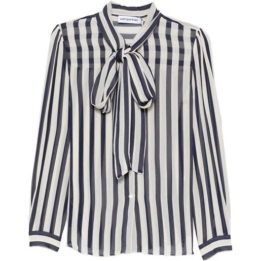 Self-Portrait striped neck-tie blouse - blu