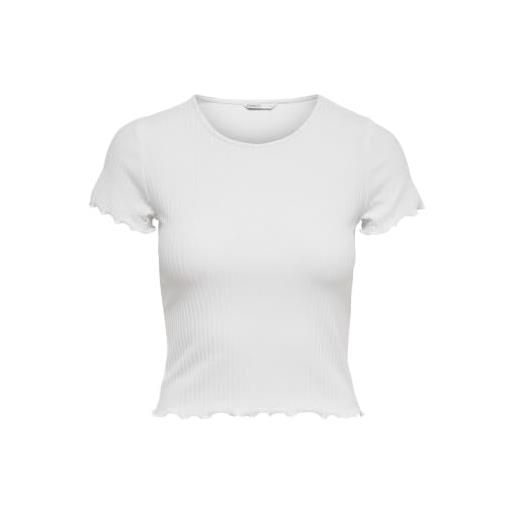 ONLY maglia corta a coste cropped con manica corta e scollo rotondo per donna onlemma, colore: bianco, taglia: m