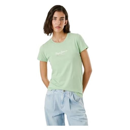 Pepe Jeans new virginia maglietta da donna slim fit a maniche corte, grigia (grey marl), xs