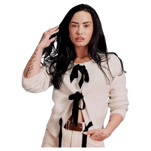 Amazon Essentials (scelto da demi) cardigan a maniche lunghe annodabile sul davanti con fiocchi, vestibilità classica donna, avena puntinato, l