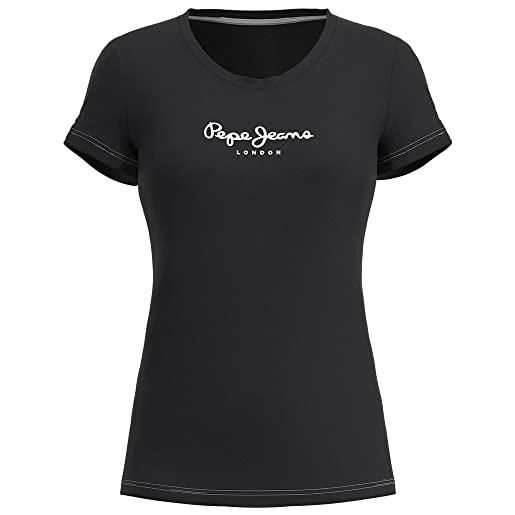 Pepe Jeans new virginia maglietta da donna slim fit a maniche corte, nera, xxs