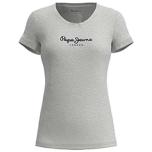 Pepe Jeans new virginia maglietta da donna slim fit a maniche corte, grigia (grey marl), l