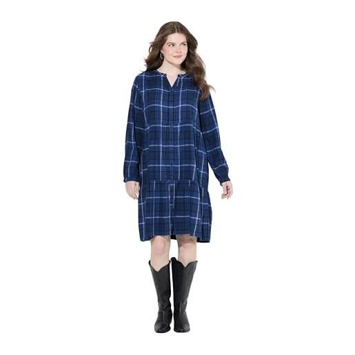 Ulla Popken abito a quadri dal taglio svasato con volant, scollo a tunica e maniche lunghe blu notte scuro 46+ 840929130-46+